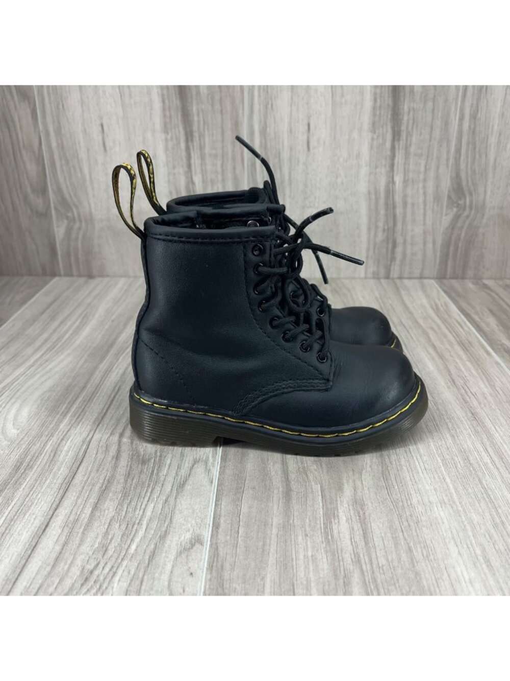 Dr. Marten Boots Toddler Kids 8 Black Leather Lace Up and Zip Combat 1460 Boots